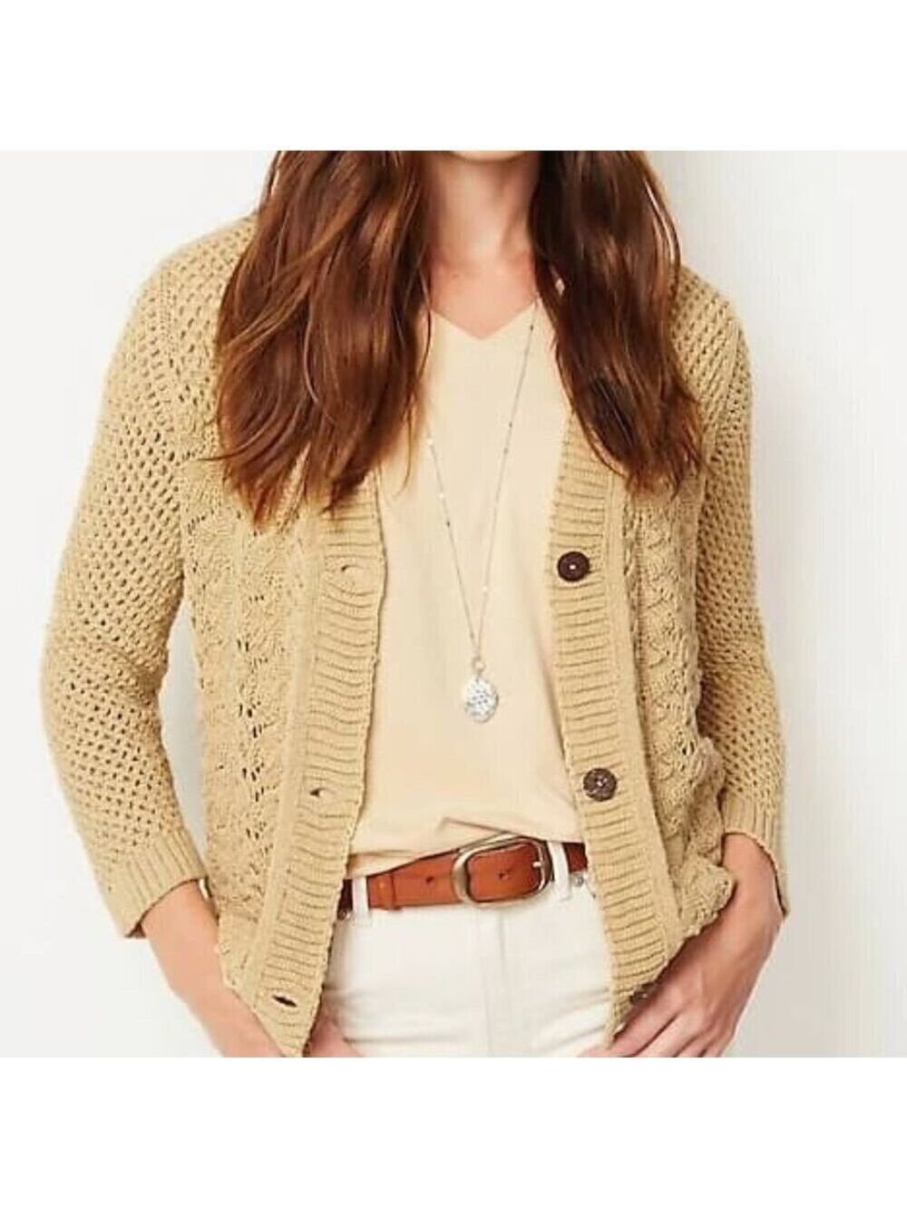J. Jill Place Texture Button Front Cardigan In Honeycomb Yellow Size Large